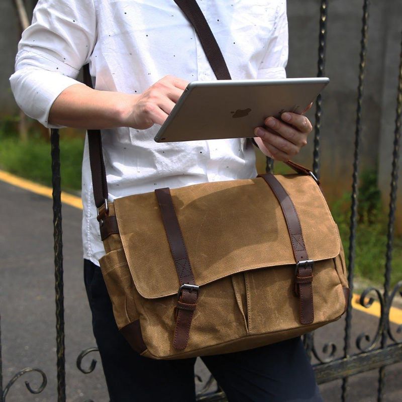Pánska Vodotesná Plátená Taška Messenger Pre 14-palcový Notebook